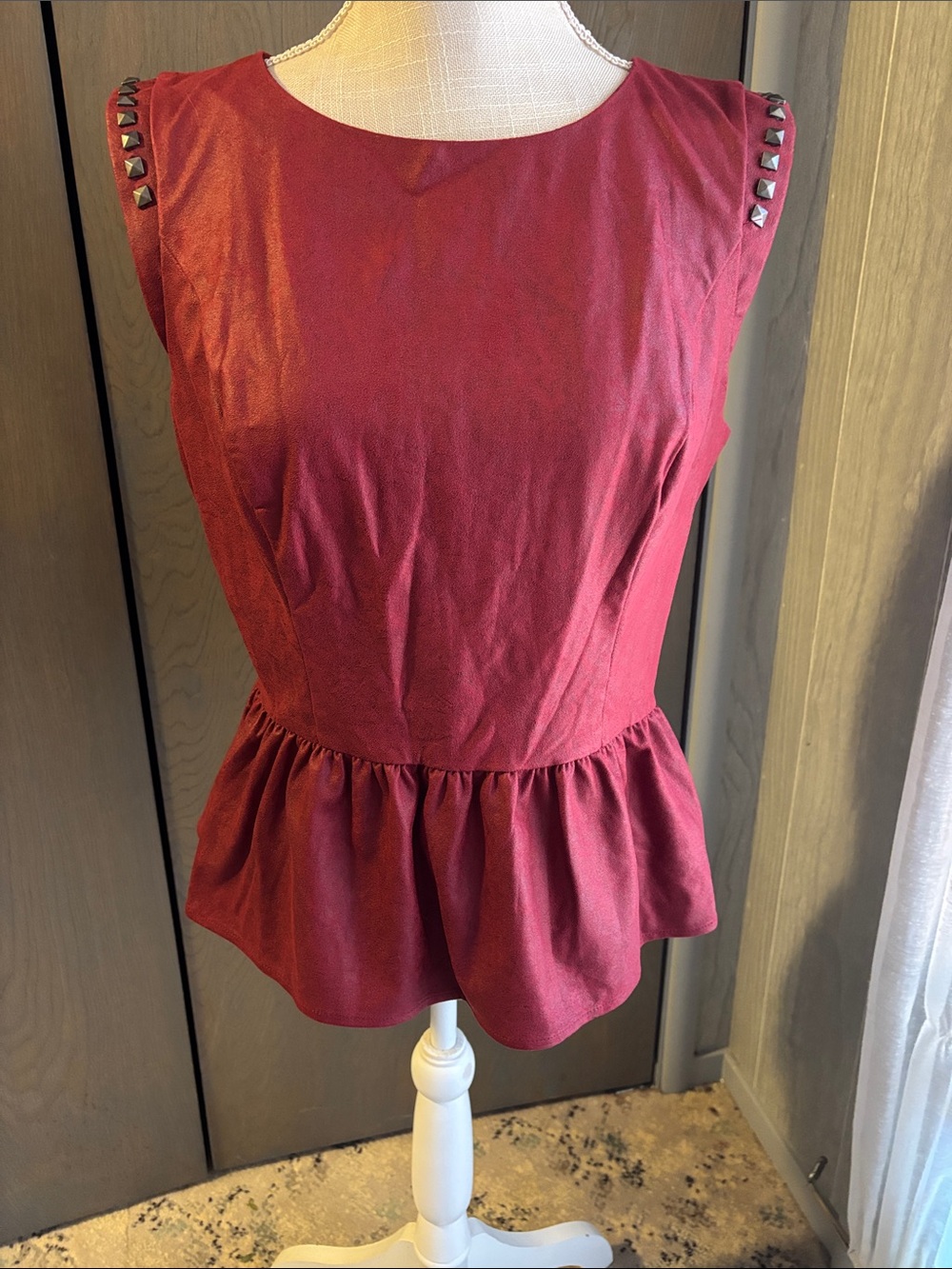 Amazing Guess Faux Suede Peplum Top Studded Zip Back 80s Rock Hairband  Style 🎸